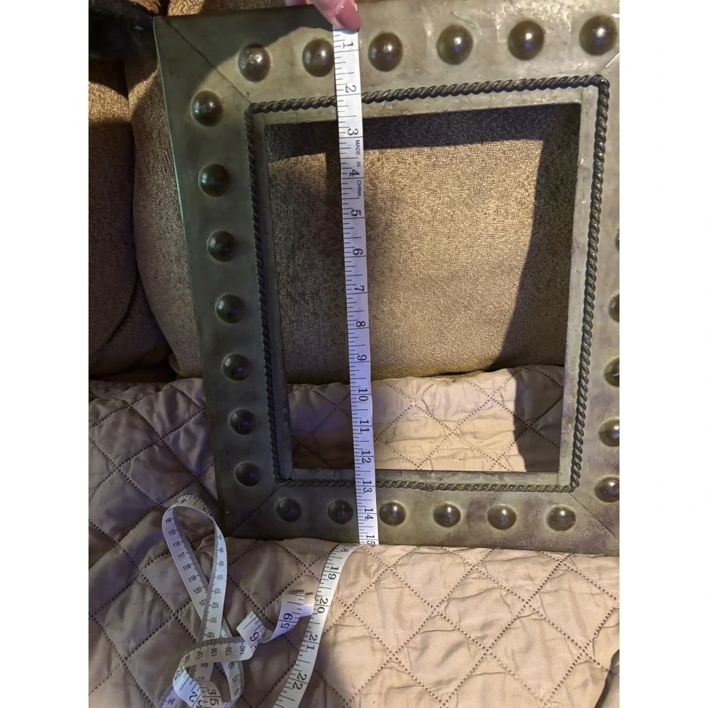 Vintage Studded Brass Metal Picture Frame Industrial Rope Border Decor 12x14